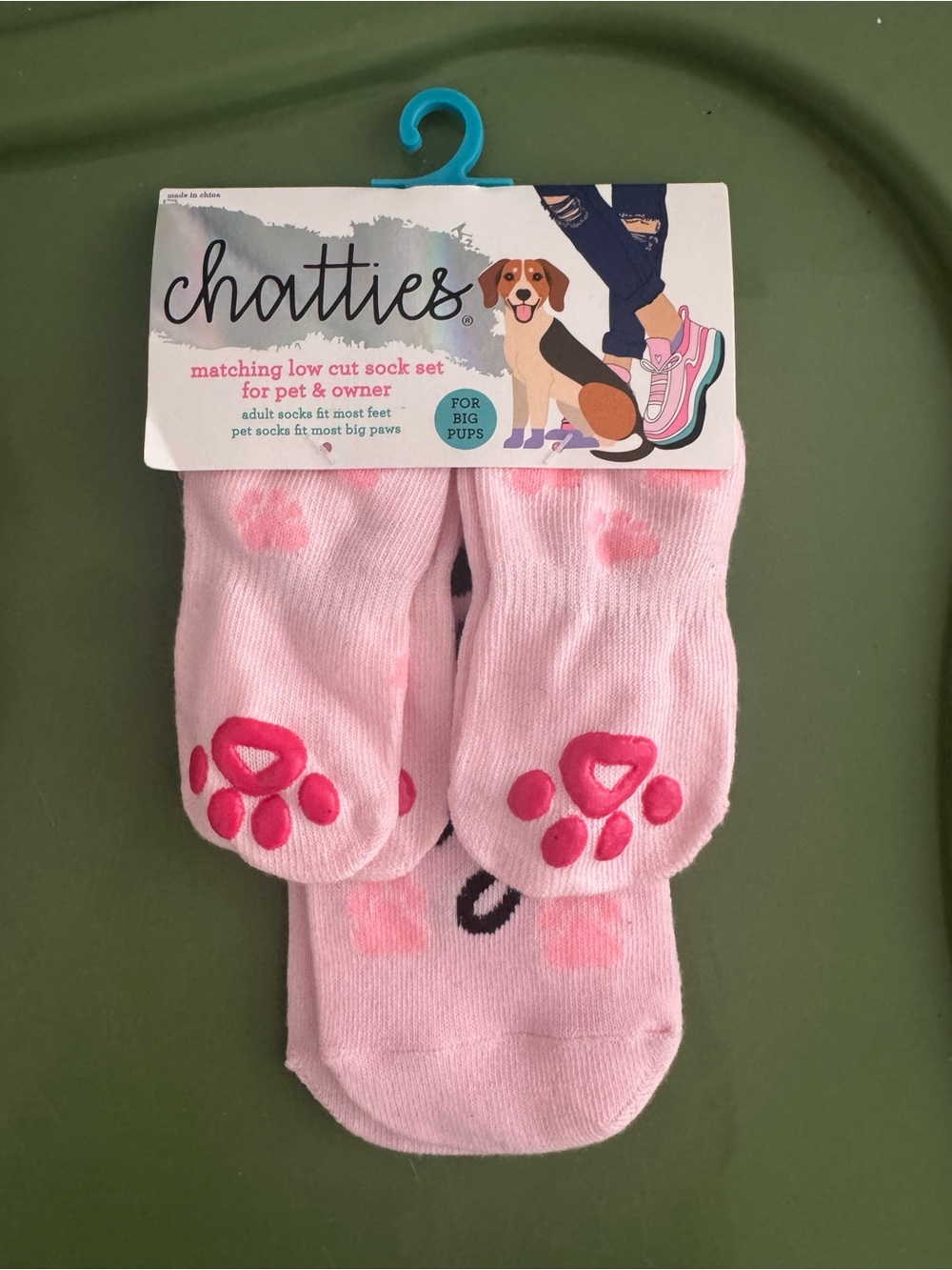chatties Pink Low-Cut Dog Socks with Paw Print Grip